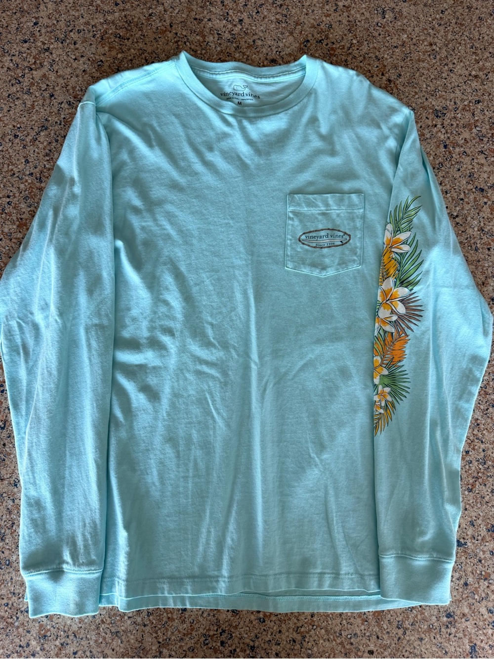 Vineyard Vines Men's Long-Sleeve Pocket Tee - Seafoam with Floral Sleeve